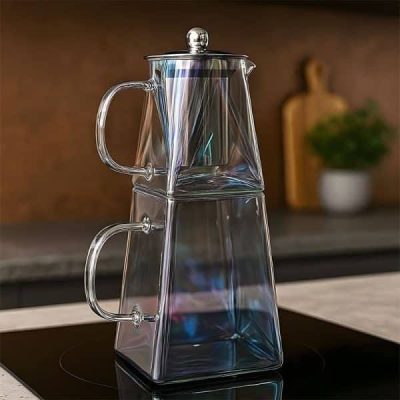 ست کتری و قوری پیرکس کف مربع دودی 624